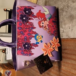 Bioworld Disney Little Mermaid Ariel, Flounder, Sebastian Floral Handbag